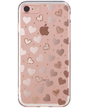iPhone7用 メタルデコレーションハイブリッドカバー / pink gold heart
